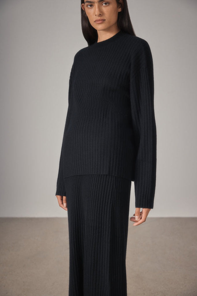 Assembly Wool Cashmere Rib Long Sleeve Top Black
