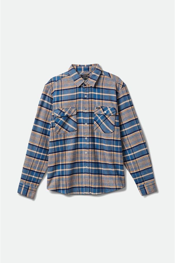 Brixton Bowery Stretch Water Resistant Flannel Blue Heaven/Paradise Orange/Off White