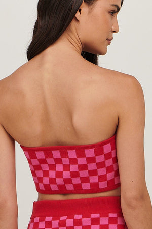 Charlie Holiday Valery Bandeau Top Pink Red Check