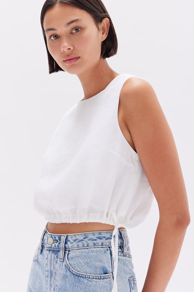 Assembly Fleur Rouched Linen Top White