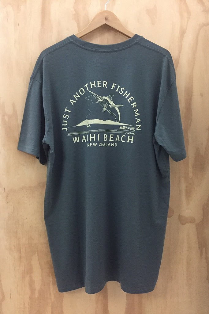 Just Another Fisherman Location Tees Waihi Beach Charcoal