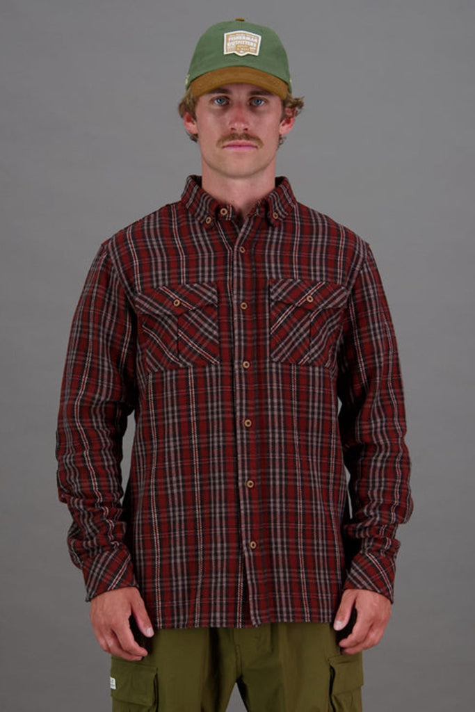 Just Another Fisherman Flanagan Flannel Shirt Ox Blood/Taupe Check