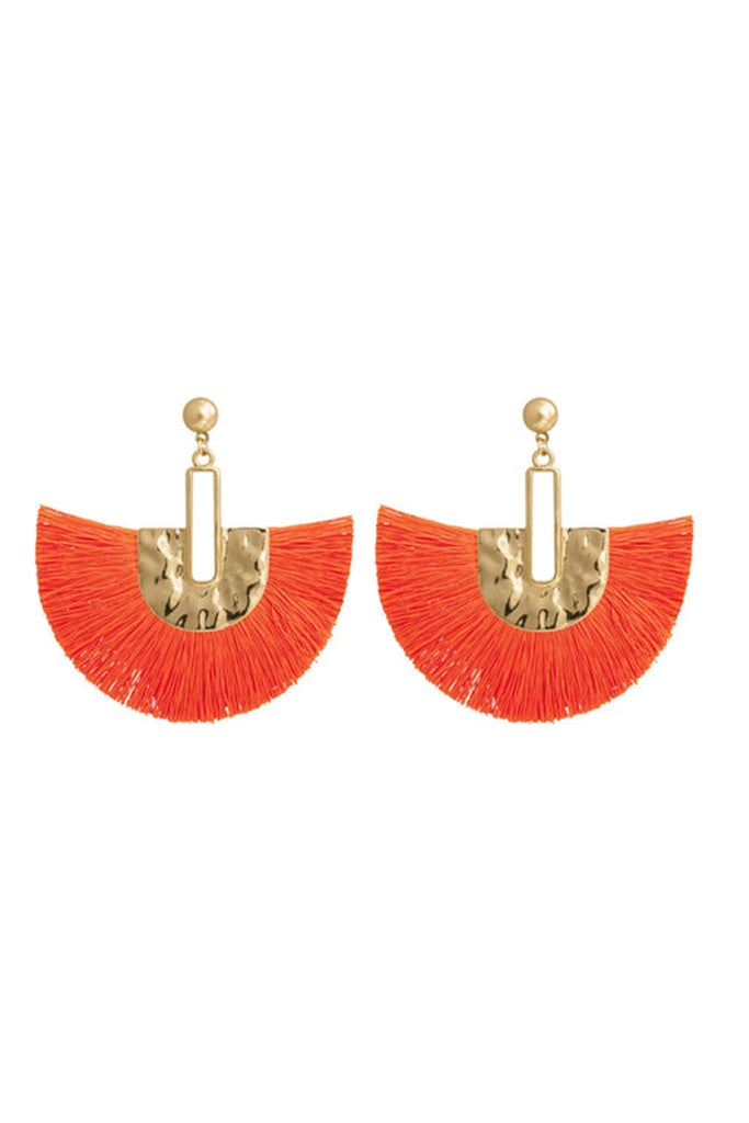 LDK Fan Thread Earrings- Neon Orange