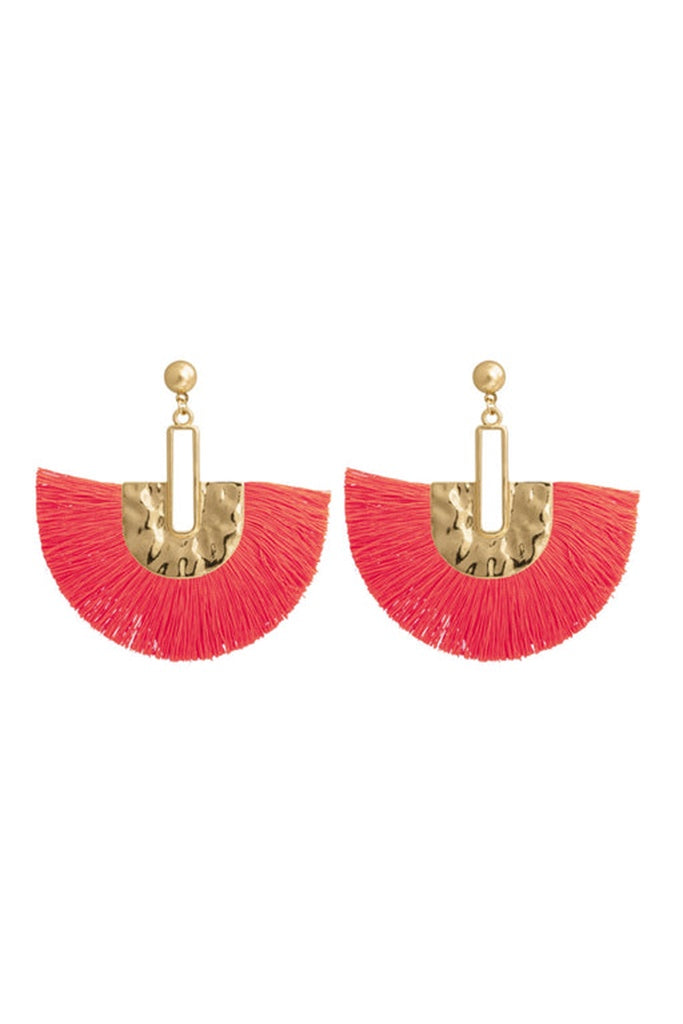 LDK Fan Thread Earrings- Neon Pink