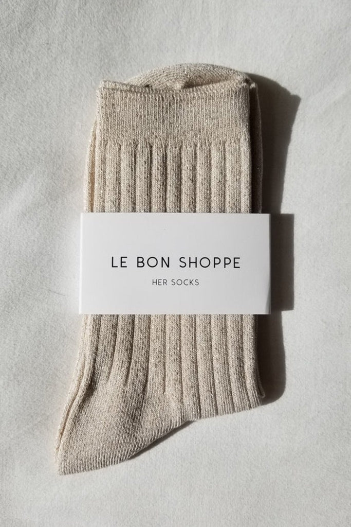 Le Bon Shoppe Her Socks - Modal Lurex - Ivory Gold Glitter