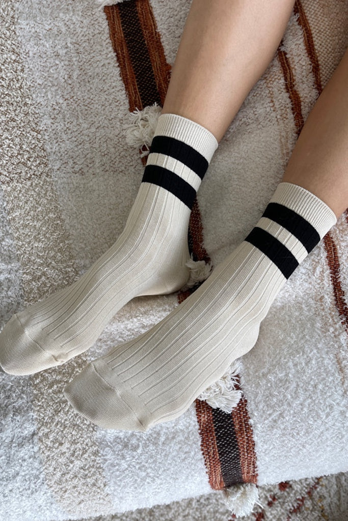 Le Bon Shoppe Her Varsity Socks - Cream Black