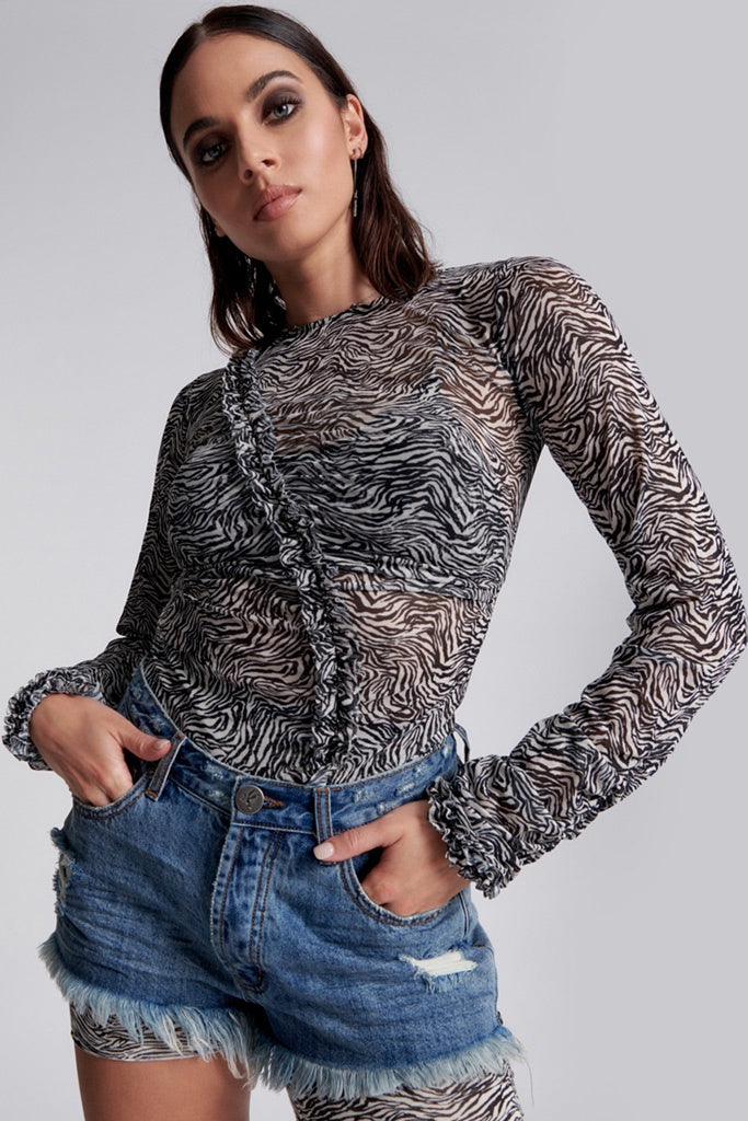 One Teaspoon Interference Ruffle Party Longsleeve Top Interference
