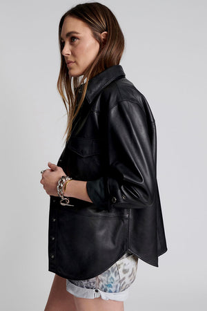 One Teaspoon Aria Leather Oversized Shacket Black