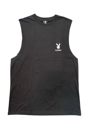 Playboy Linear Classic Bunny Stack Original Fit Muscle Tee Black