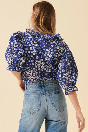 Rollas Kate Floral Brooklyn Blouse Electric blue