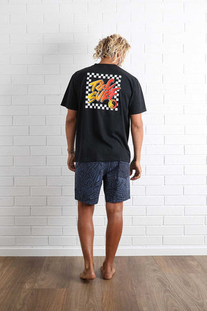 T&C Border Check Tee Washed Black