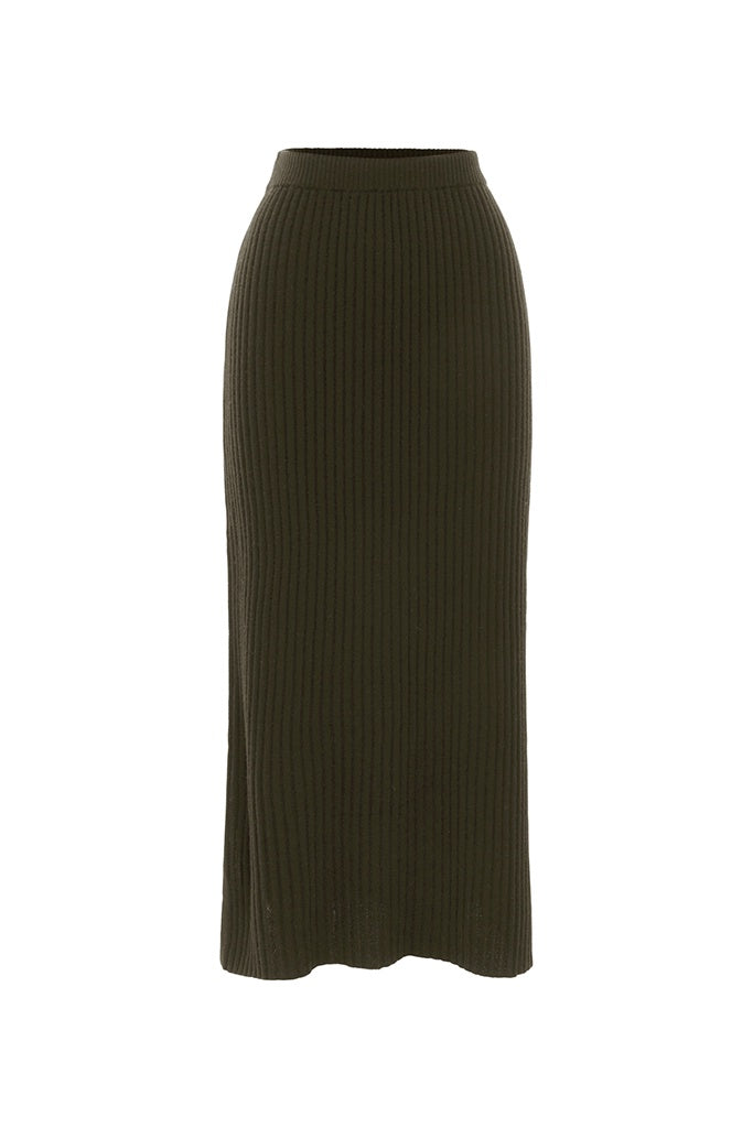 Assembly Wool Cashmere Rib Skirt Dark Olive