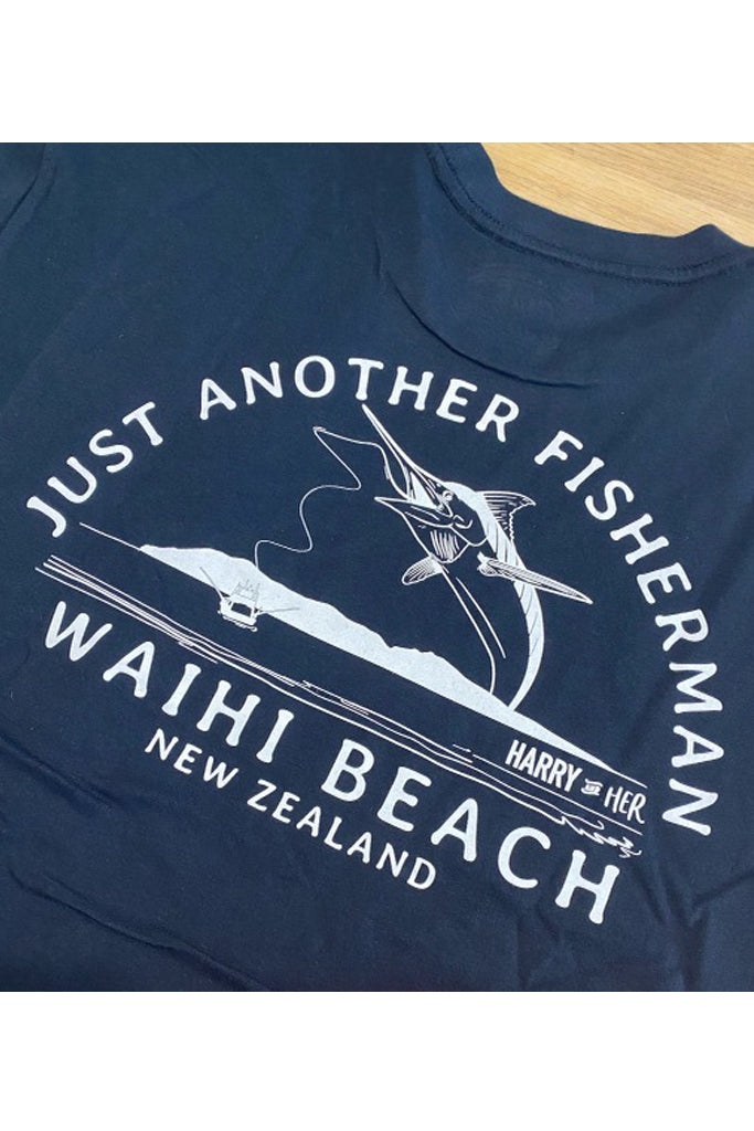 Just Another Fisherman Location Tees Waihi Beach Navy